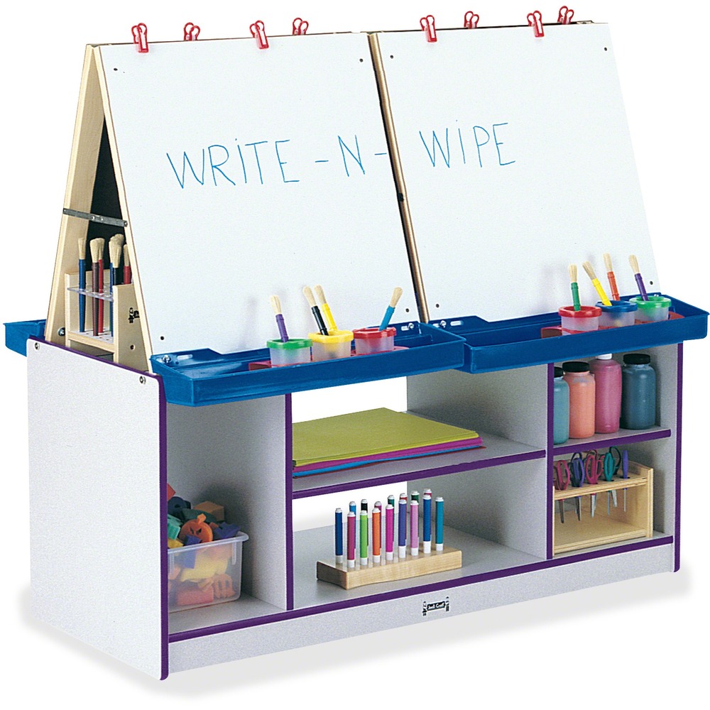 JNT0294JCWW004 - Foster artist creativity and keep art supplies within children's reach with this art center. Write-n-Wipe easel panels can be easily wiped clean when used with dry-erase markers. Bottom shelves provide excellent storage between easels. Included clips and paint trays offer convenient storage and display options. TRUEdge is permanently thermo-fused to the edges to prevent chipping. MAXBrackets allow the art center to be moved easily without causing stress on the wheels and brackets. Wheels are made of hard rubber and won't leave black marks on your floor. Laminate is durable and features an easy-to-clean surface. Kickplate prevents children from losing their favorite items underneath.