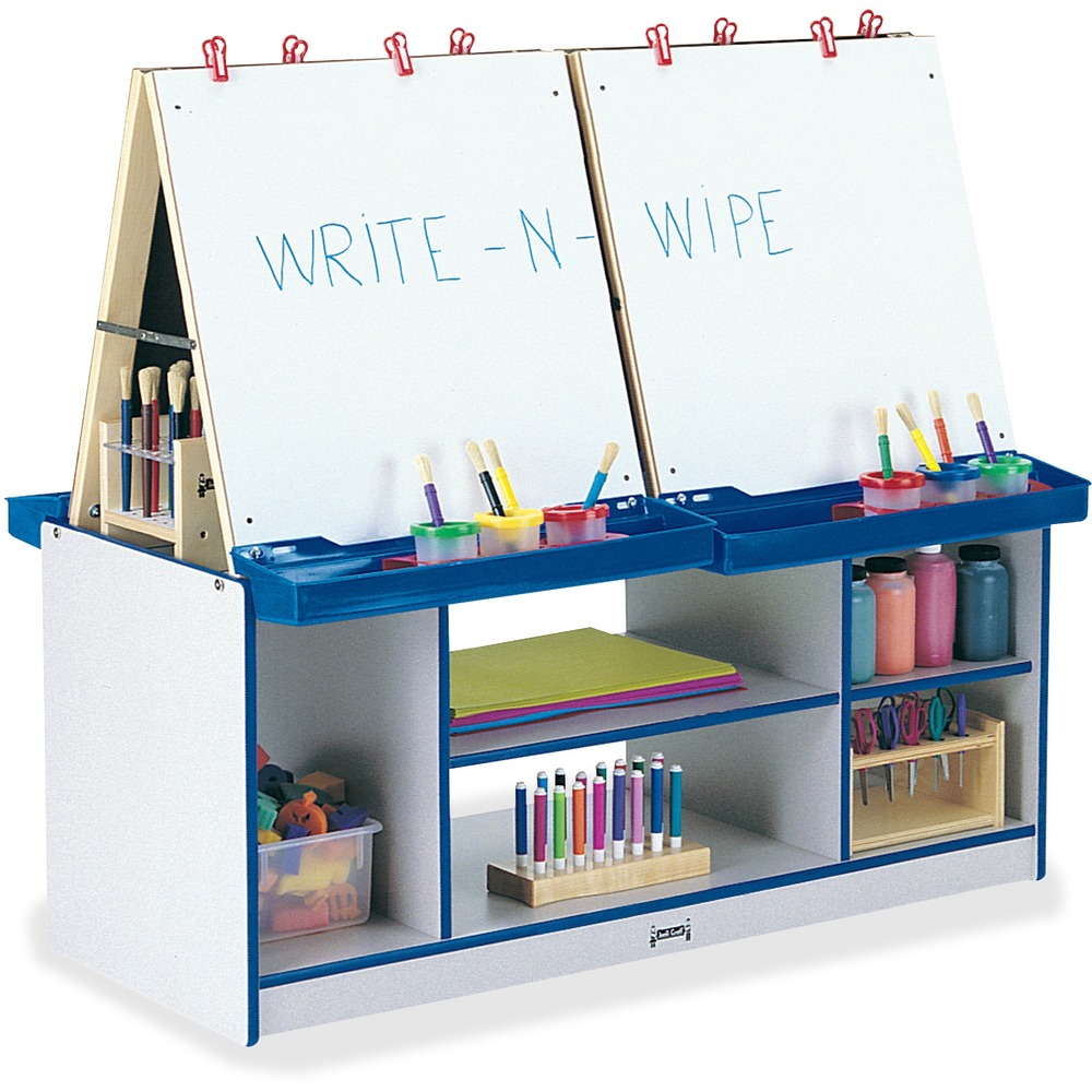 JNT0294JCWW003 - Foster artist creativity and keep art supplies within children's reach with this art center. Write-n-Wipe easel panels can be easily wiped clean when used with dry-erase markers. Bottom shelves provide excellent storage between easels. Included clips and paint trays offer convenient storage and display options. TRUEdge is permanently thermo-fused to the edges to prevent chipping. MAXBrackets allow the art center to be moved easily without causing stress on the wheels and brackets. Wheels are made of hard rubber and won't leave black marks on your floor. Laminate is durable and features an easy-to-clean surface. Kickplate prevents children from losing their favorite items underneath.