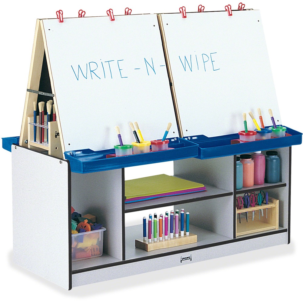 JNT0294JCWW180 - Foster artist creativity and keep art supplies within children's reach with this art center. Write-n-Wipe easel panels can be easily wiped clean when used with dry-erase markers. Bottom shelves provide excellent storage between easels. Included clips and paint trays offer convenient storage and display options. TRUEdge is permanently thermo-fused to the edges to prevent chipping. MAXBrackets allow the art center to be moved easily without causing stress on the wheels and brackets. Wheels are made of hard rubber and won't leave black marks on your floor. Laminate is durable and features an easy-to-clean surface. Kickplate prevents children from losing their favorite items underneath.