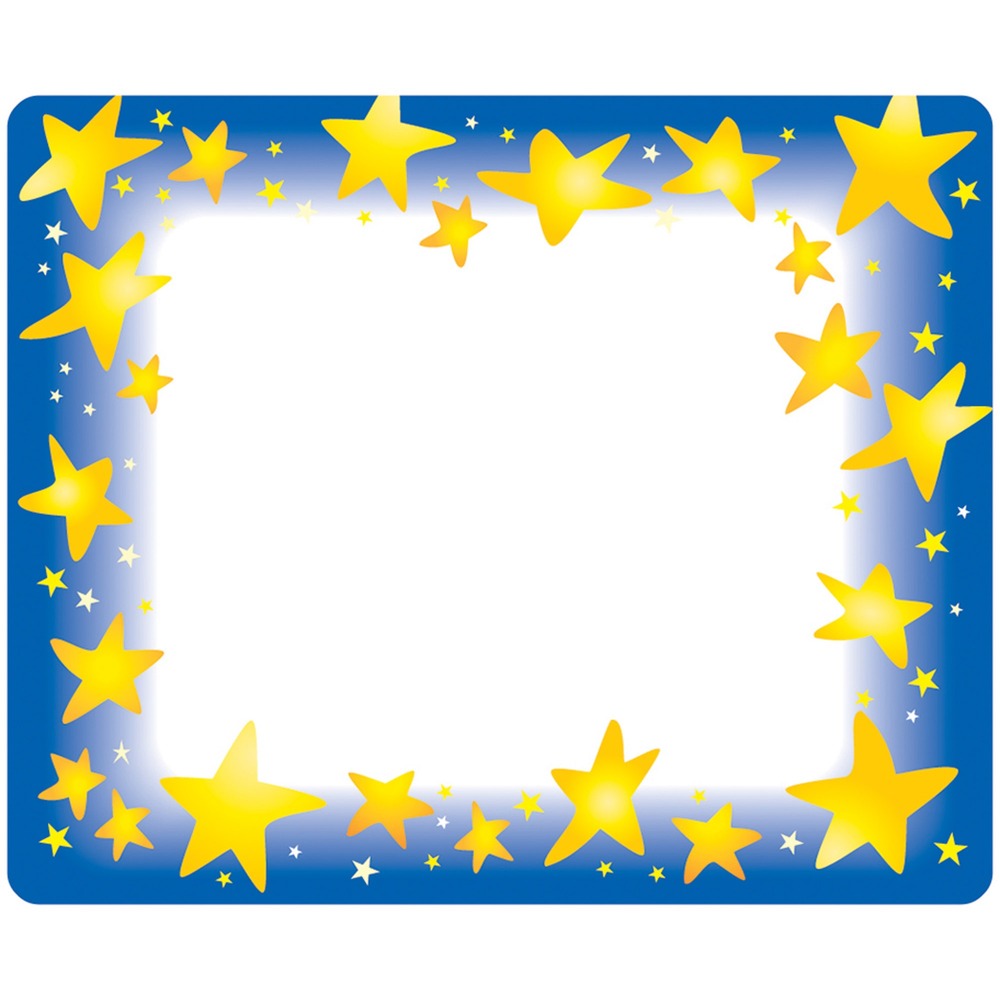 TEPT68022 - With a cheerful, fun design, these self-adhesive name tags are perfect for children. Each name tag has yellow stars and deep blue. Write a name on the area between the vivid borders around the edges. The easy-writing finish is designed for pens or markers. Bright, friendly design is also ideal as labels for charts, folders, and storage boxes. Keep a variety on hand for open houses, science fairs, field trips, and conferences. The 3" x 2-1/2" name tags are designed for students in prekindergarten to ninth-grade (ages 3 to 15).
