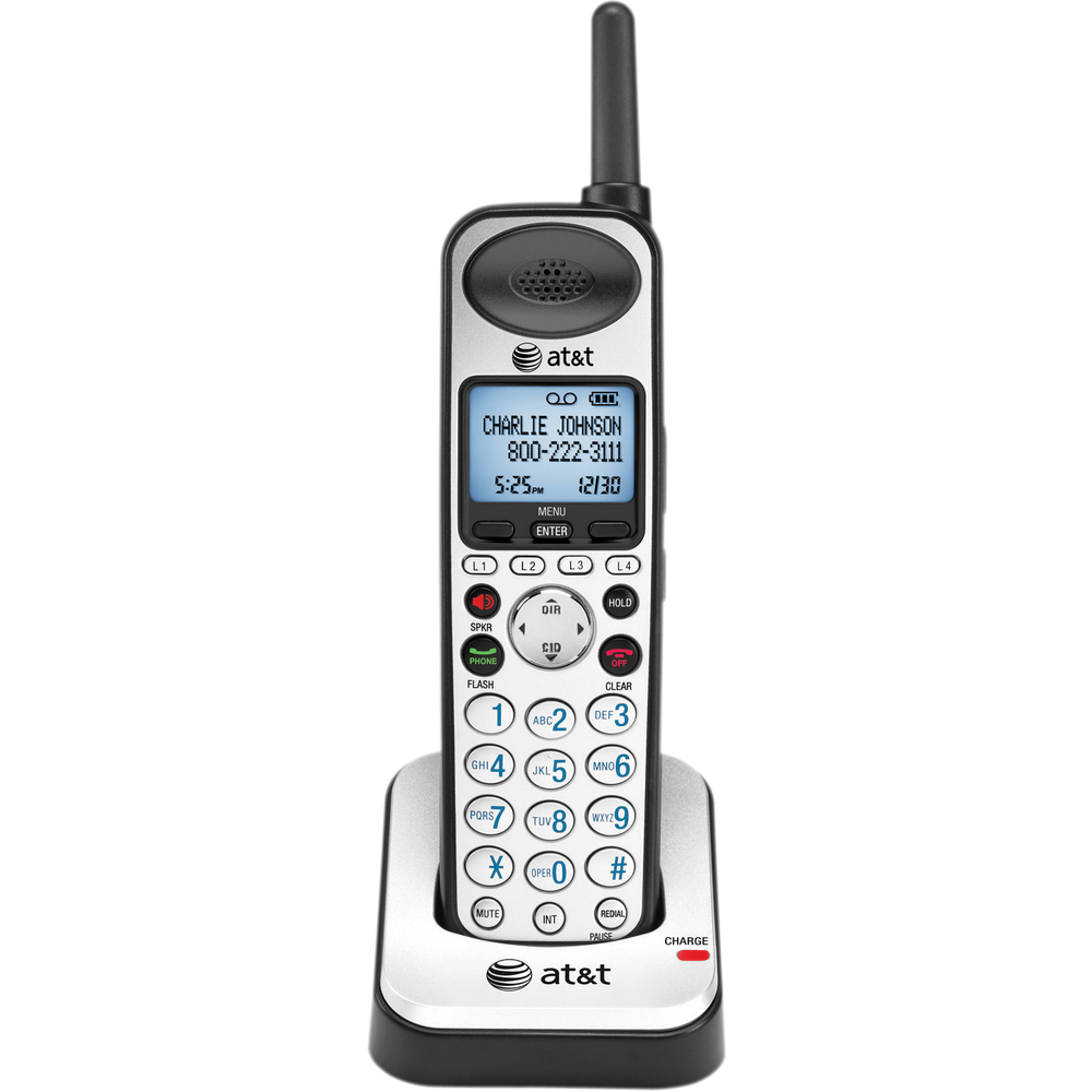 ATTSB67108 - Four-line accessory handset is designed for use with AT&T Four-Line Corded/Cordless Small Business System with Extendable Range and displays four lines. Design includes push-to-talk speakerphone and 50-name/number Caller ID history, 100-name/number phonebook directory, volume control, ringer volume control, low-battery indicator, intercom, mute, redial, hold function and 10-name redial.