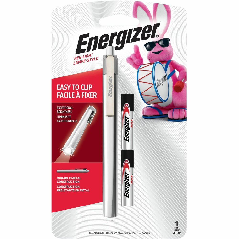 Energizer Aluminum Pen LED Flashlight - LED - 35 lm Lumen - AAA - Battery - Stainless Steel - Impact Resistant, Drop Resistant - Silver - 1 Pack