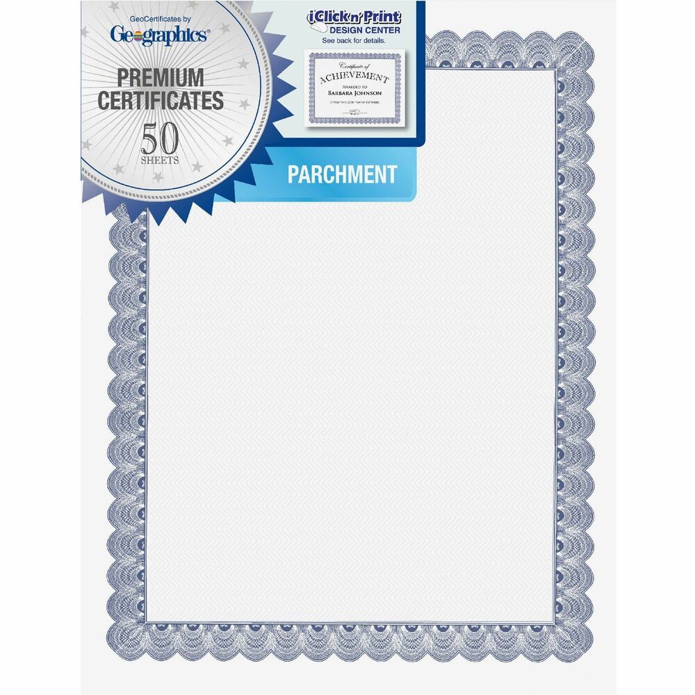 GEO20008 - Conventional Award Certificates feature an elegant border that's printed on archival-quality parchment paper to let your recipients proudly showcase their acknowledgment for years to come. Letter-size certificates are perfect for recognizing special achievements, awards, diplomas, promotions, announcements and more. Use with inkjet printers, laser printers, copiers, quick printing and hand calligraphy for professional-quality results. Add a seal or document cover (not included) for a touch of class. Online design center (iClick n' Print) offers a collection of templates for easy award customization.