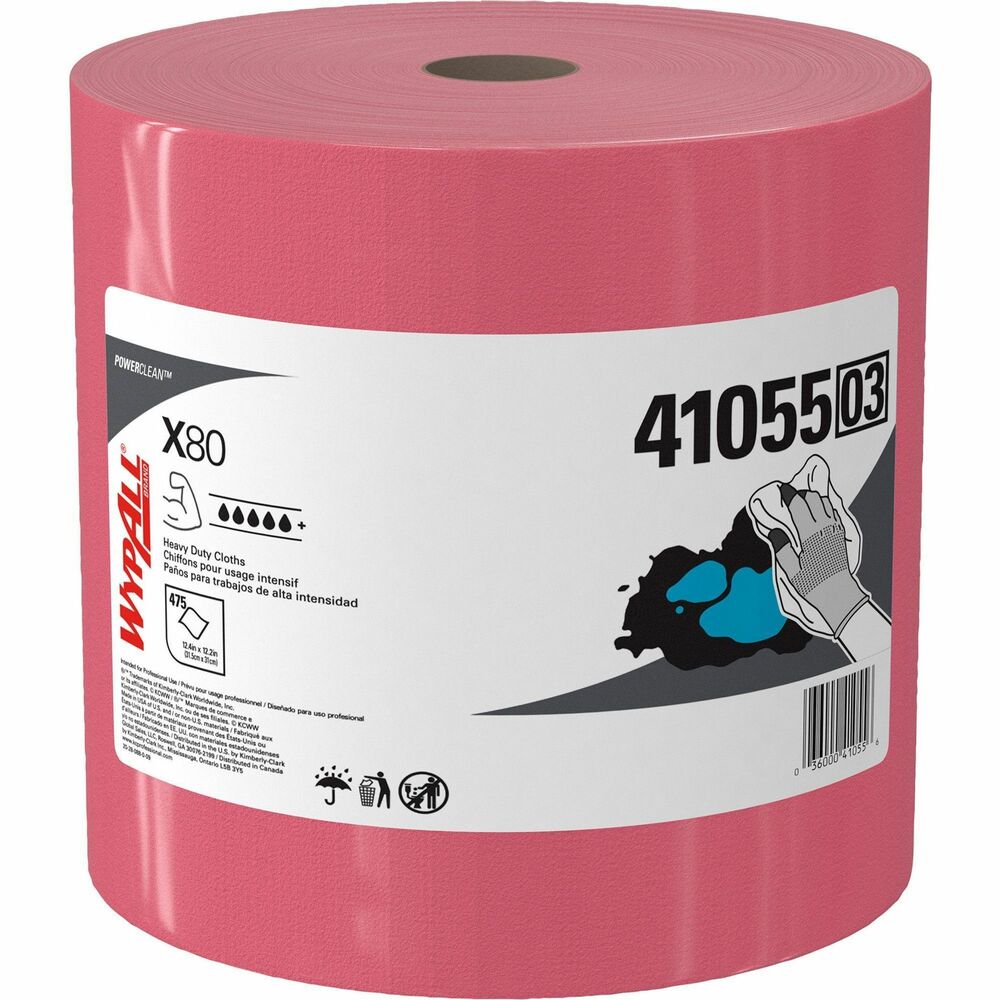 KCC41055 - Maximize performance while minimizing time, effort and product waste by using WypAll PowerClean X80 Heavy-Duty Cloths. High-tech HydroKnit absorbs quickly and is durable for scrubbing. Contaminant-free commercial cloths are a favorite replacement for industrial cloth towels that can harbor dangerous chemicals, such as lead, according to a 2003 Gradient study, in which lead was detected in laundered shop towels at levels that may exceed health based exposure guidelines. Soft pulp fibers in these cloths are bonded to a polypropylene base sheet for absorbency and durability for removing dirt, oil, grime and solvents in industrial and manufacturing businesses. Reusable cloths are reinforced for strength when wet and dry. Bulk cloths are a great alternative - safer and more efficient - to replace laundered, rental shop towels or/and cleaning towels. Use them for heavy-duty machine/part-wiping, wiping metal shavings, prepping surfaces with solvents and cleaning rough surfaces. More from the Manufacturer