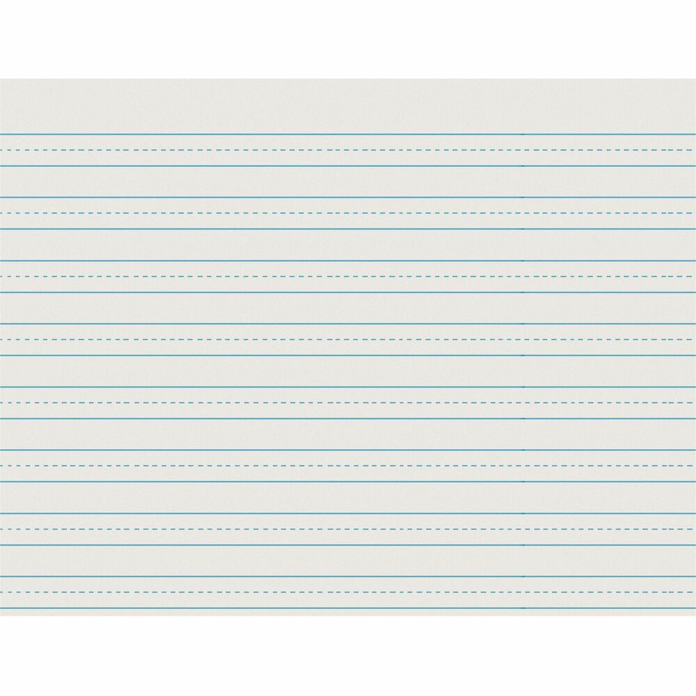 PAC2637 - Skip-A-Line Ruled Newsprint offers a ruled format to help third-grade students practice writing and hone their technique. Letter-size sheets in landscape orientation are ruled 1/2" the long way. Clean white newsprint has light blue ruling on both sides. 1/4" dotted midline serves as a guide for controlled writing, and 1/2" skip space allows room for letter descenders. Ruled practice paper is recyclable.