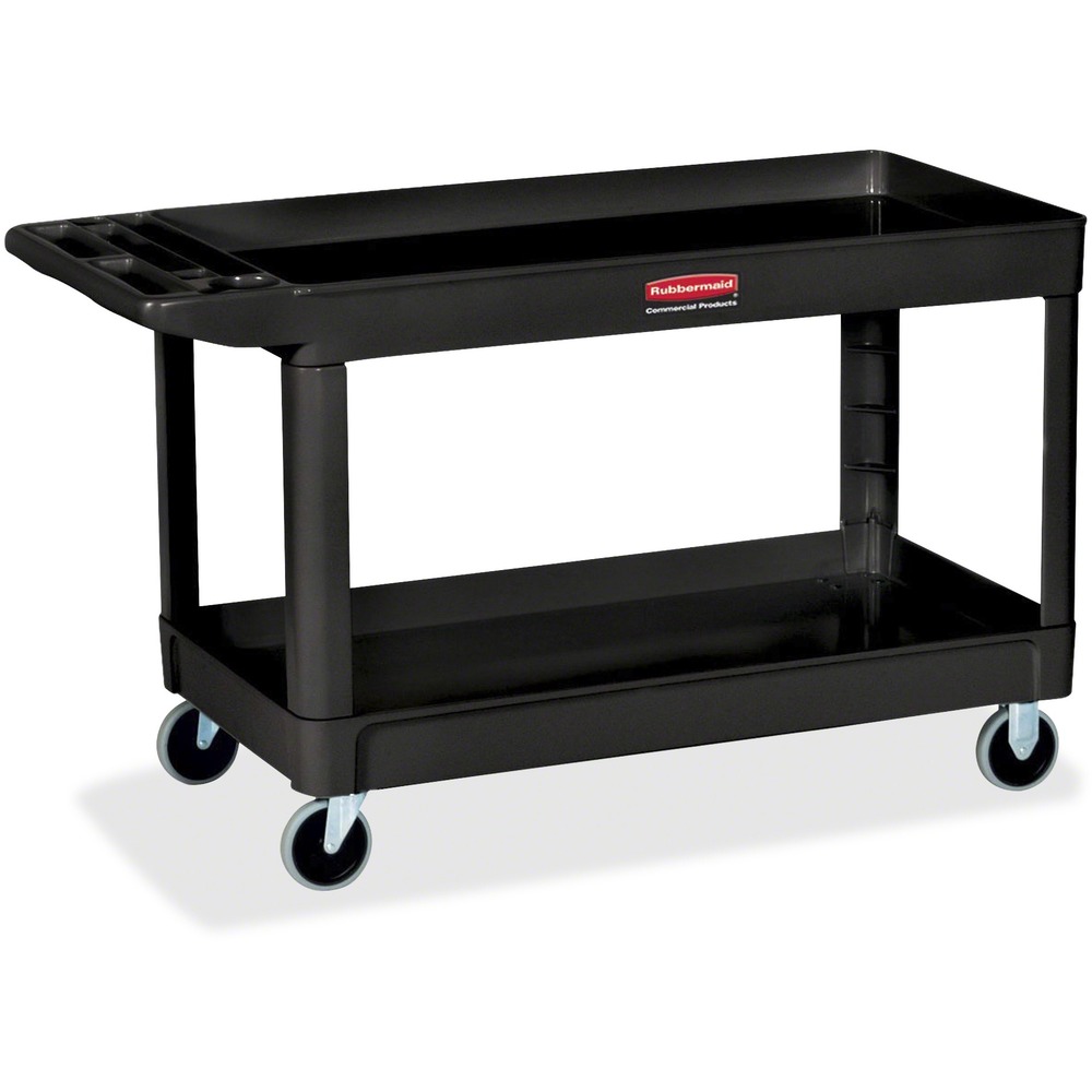 RCP9T6700BLA - Lightweight and maneuverable, this heavy-duty utility cart features a sturdy, structural foam construction that won't rust, dent, chip or peel. Rounded corners protect walls and furniture. Ergonomic push handle provides optimum hand placement and push height, improving control and worker safety. Molded-in storage compartments are designed for holsters, hooks and notches. Bottom shelf is easy to access. Utility cart moves easily on large, 5" nonmarking swivel casters.