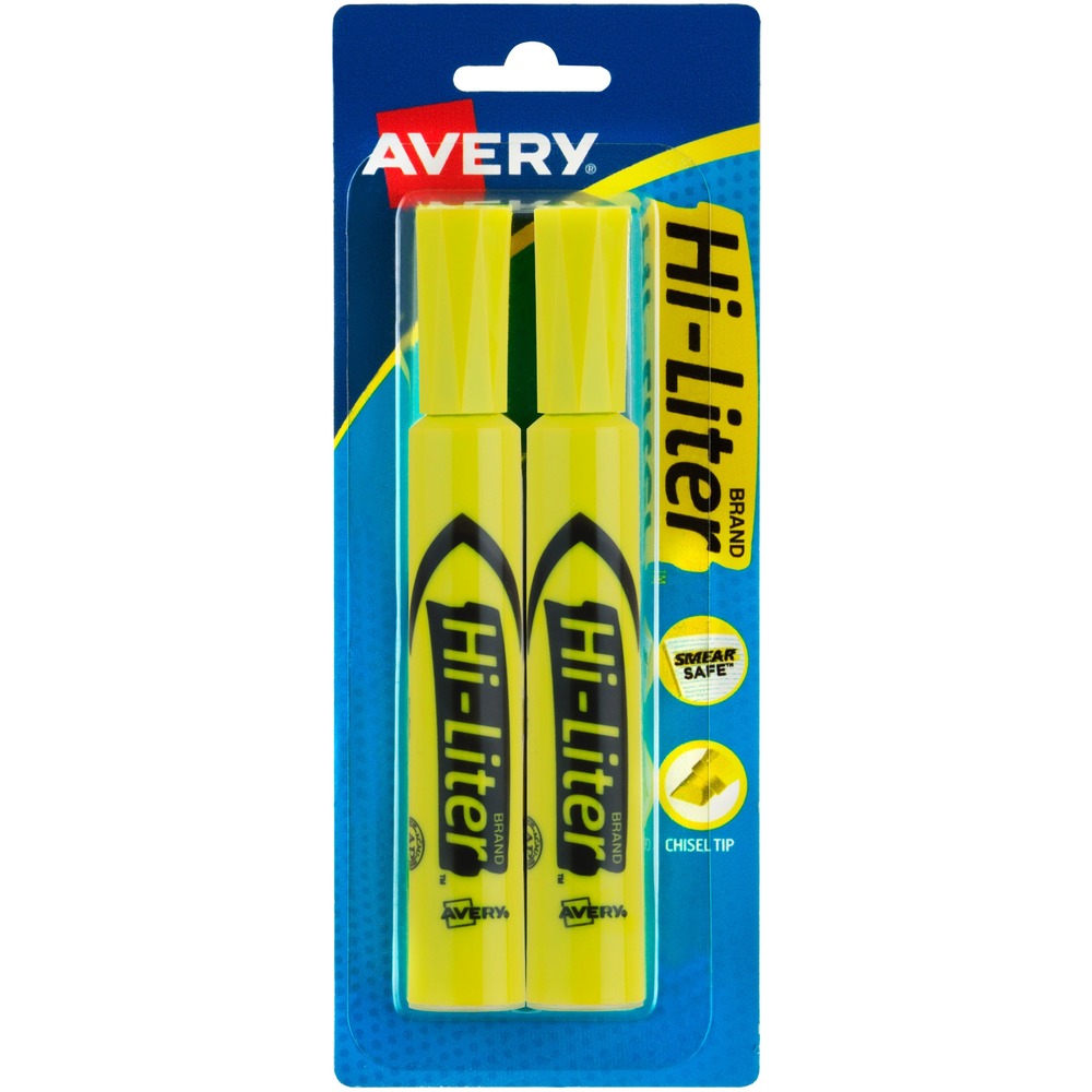AVE24081 - Call out bright ideas with this Hi-Liter that lets you mark key words and phrases with brilliant fluorescent, nontoxic color. Molded chisel tip lets you highlight or underline, and the plastic tip won't fray or mush. Faceted barrel provides a comfortable grip so you can easily use the highlighter as you mark documents, notes, books and more. The improved formula means you can leave the cap off for up to a week and still highlight with ease. Highlighters contain quick-drying, washable ink. They are ACMI certified (conforms to ASTM D-4236). More from the Manufacturer