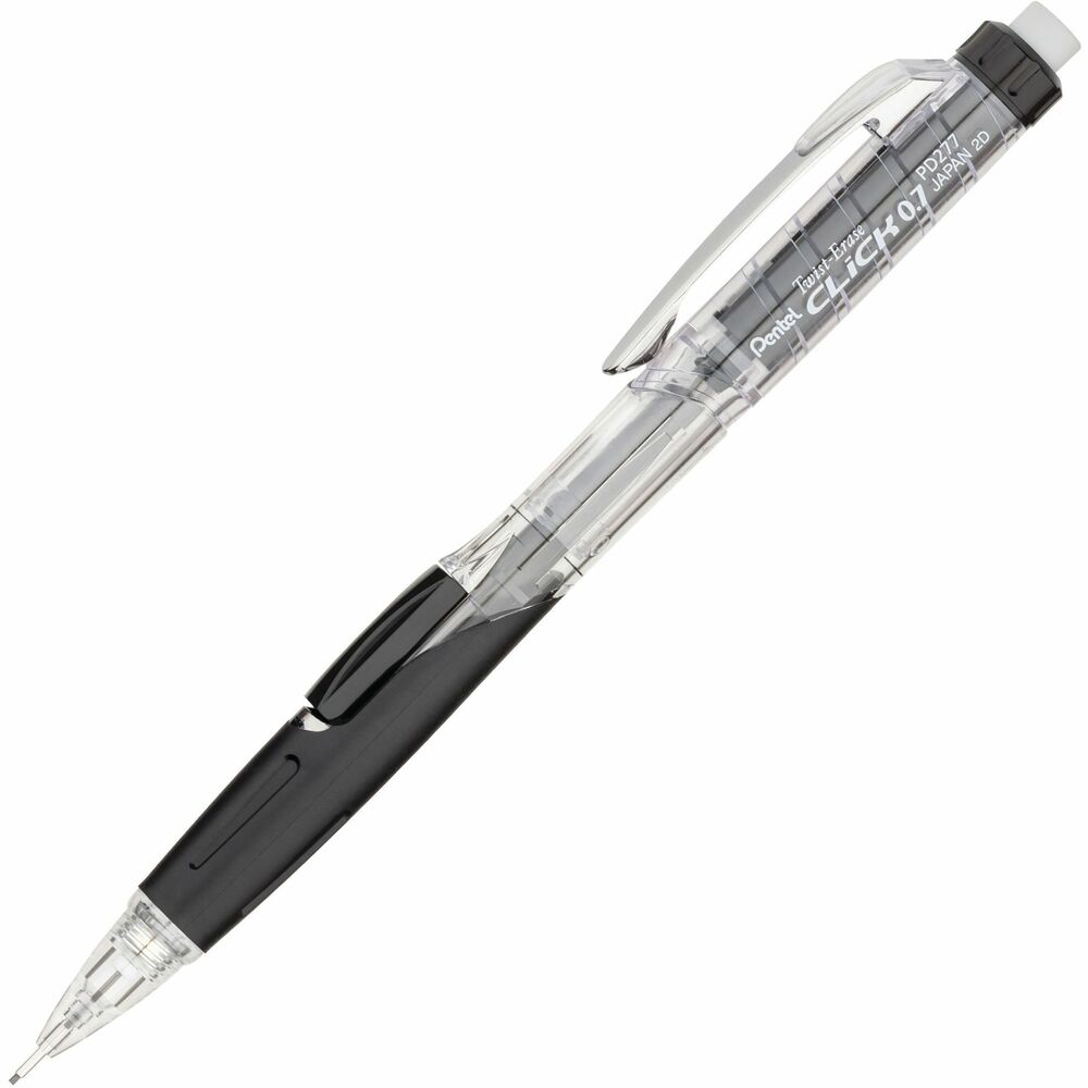 PENPD277TA - Quick-click side button advances lead without interrupting your writing. Mistakes are no match for the larger than ordinary and long lasting twist-up eraser. Clear barrels with colour accents for a stylish twist on pencils Extended comfort grip perfect no matter how you hold your pencil Durable metal clip withstands repeated use No smudges, no paper tears and no ghosts with the twist-up eraser Pre-loaded with Pentel Ain HB lead; never needs sharpening, is super strong and produces a clear dark line Available in 0.7mm lead size Part of Pentel's exclusive Recycology line of recycled products. Over 50% of the materials used to create these products were recycled materials