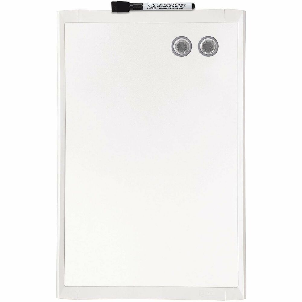 QRTMHOW1117 - Decorative whiteboard doubles as a magnetic bulletin board to post notes, memos and more. Durable stainless steel surface is surrounded by a colorful plastic frame. Surface is stain-resistant so you can wipe it clean. Whiteboard includes dry-erase marker with eraser cap, mounting hardware and two round magnets.