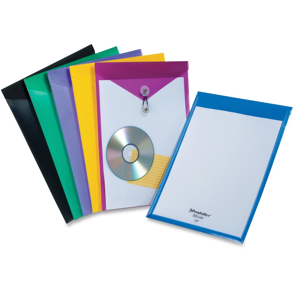 PFX52888 - Poly Envelopes feature roomy pockets and a flap with elastic cord and button closure to keep documents secure inside. Full-length, open-top pocket on back keeps supporting material at hand. Two-tone translucent polypropylene construction allows instant identification of contents inside the letter-size envelope.