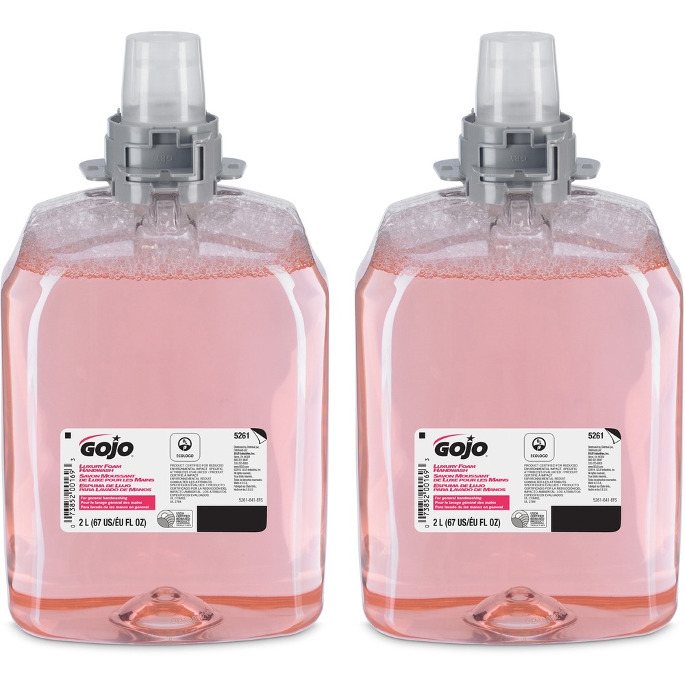 GOJ526102 - Refill is designed for GOJO FMX-20 push-style soap dispensers. Rich, gentle luxury foam handwash is pre-lathered for a convenient experience. Soap is designed for general, light-duty cleaning. Each refill has a fresh dispensing valve. Refill has a translucent pink color and cranberry fragrance.