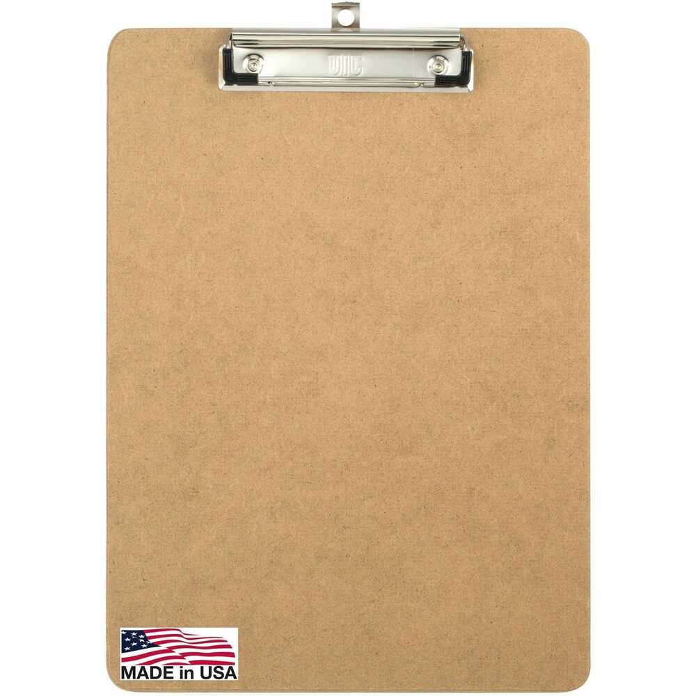 OIC83219 - Low-profile clipboard is made from high-quality brown hardboard and designed for maximum durability. Rust-resistant steel clamp tilts back easily to load paper and securely holds up to 1" of paper. Clipboard is smooth on both sides and has beveled edges. Hardboard is made with recycled or recovered wood content.