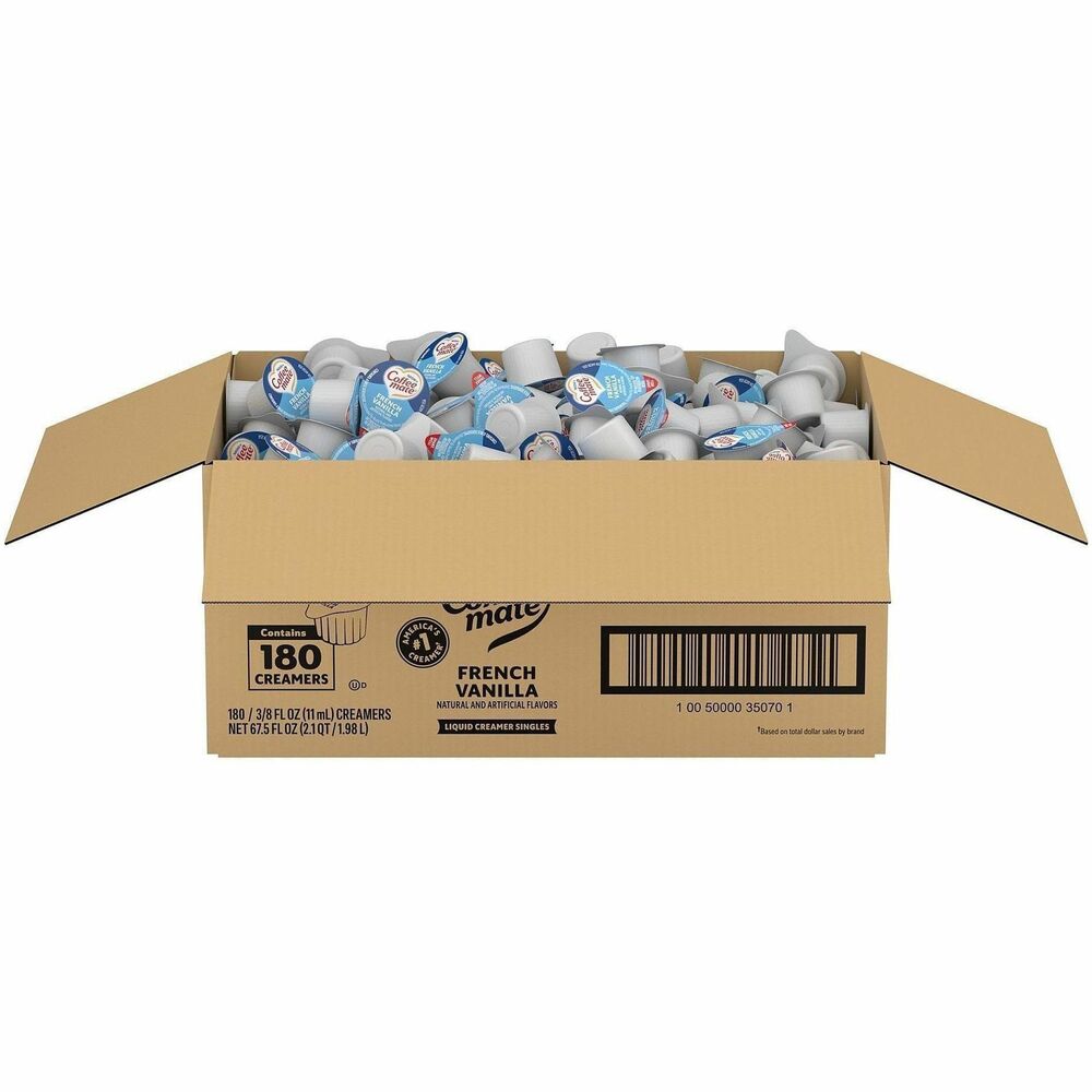 NES35070 - French Vanilla Liquid Creamer Singles are irresistible. Creamer provides a harmonious blend between a deliciously rich, velvety smooth classic and bright French vanilla notes that enhance and enrich your coffee. Creamer singles do not need to be refrigerated and can retain their flavor at room temperature up to 9 months. Nondairy, kosher formula is free of lactose, cholesterol and gluten.