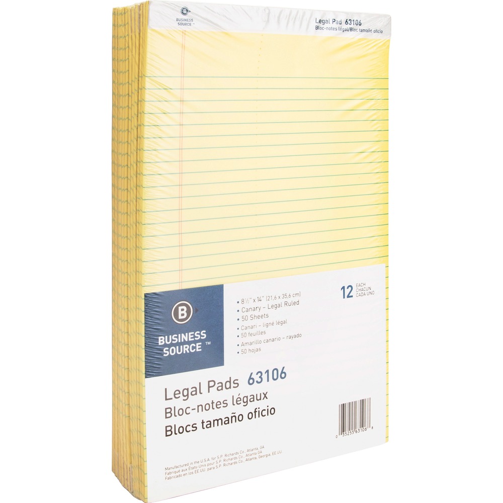 BSN63106 - Writing pads feature microperforated sheets for clean tear-out and sturdy, 30 point chipboard backing. Each staple-bound pad contains 50 sheets of 16 lb. paper. Each sheet is legal/wide-ruled with 11/32" line spaces and a 1-1/4" left margin.