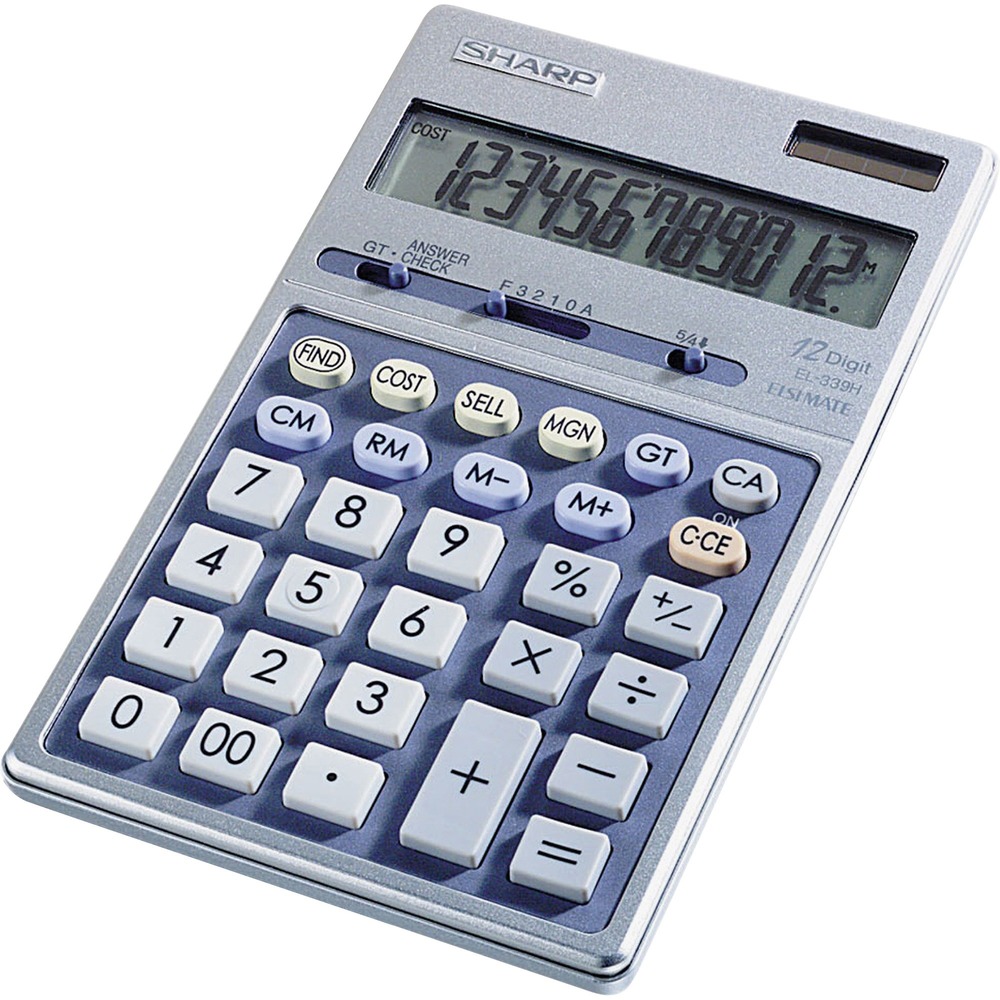 Sharp Calculators EL-339HB 12-Digit Executive Business Large Desktop Calculator - 4-Key Memory, Auto Power Off, Sign Change, Double Zero - 12 Digits - LCD - Battery/Solar Powered - 1 x LR44 - 0.7" Height x 4.3" Width x 6.9" Depth - Silver, Blue - Metal - 