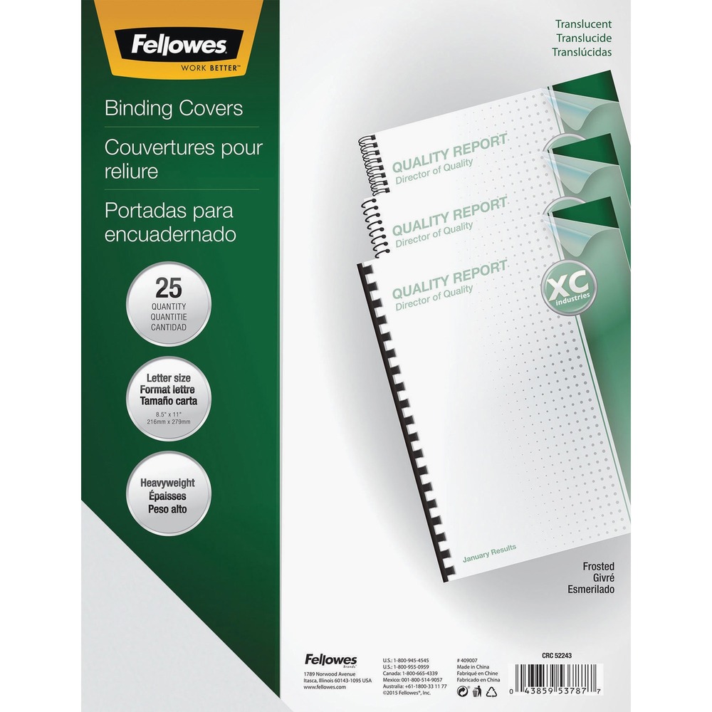 FEL5224301 - Premium, heavyweight binding covers can be used in all binding systems (except thermal). The designer style features a frosted look to highlight your letter-size presentations. Futura Presentation Covers are made of clear polypropylene. More from the Manufacturer