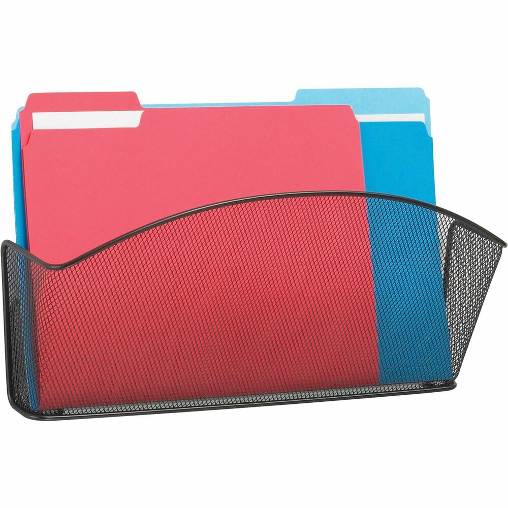 SAF5653BL - Wall pocket holds legal-size charts and files. Steel mesh has a black powder-coat finish. Recyclable wall pocket includes wall-mounting hardware.