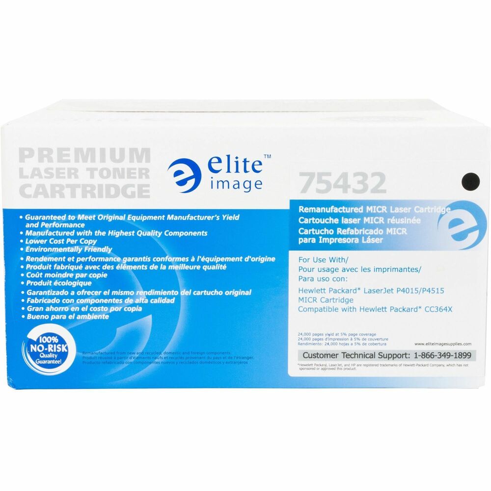 ELI75432 - MICR toner cartridge is designed for use with HP LaserJet P4015n, P4015dn, P4015tn, P4015x, P4515n, P4515tn and P4515x. Cartridge contains magnetic image character-recognition ink for security purposes in printing checks. Cartridge yields approximately 24,000 pages. More from the Manufacturer