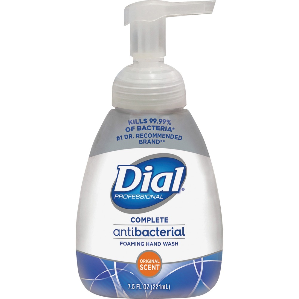 DIA02936 - Foaming Handwash features a patented "Activated Triclosan" technology that provides superior germ-killing capability compared to similar products. Hypoallergenic formula includes skin conditioners that are soothing to the skin, promoting frequent handwashing. Dial Complete in pump bottle provides nearly three times the number of handwashes than a traditional bag-in-box soap.