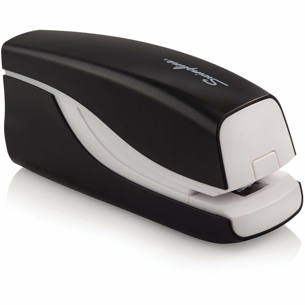 SWI42132 - Electric stapler fastens up to 20 sheets at a time with a smooth, motor-driven mechanism. Battery power is fueled by four AA batteries (sold separately). Stapler includes a low-battery light so you know when to change batteries. Clear-view window allows you to see where the staple will go. Design also includes push-button staple-loading for simplicity, a 105-staple capacity and 5/16" throat depth. Electric stapler uses S.F. 3 premium staples. More from the Manufacturer