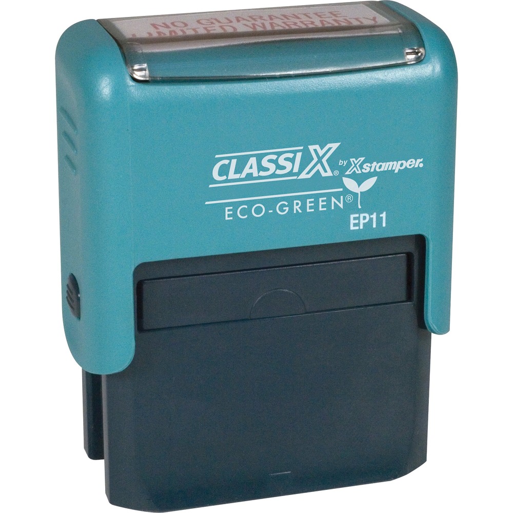 XSTEP11 - Custom self-inking message stamp features a rugged plastic body for durability and contains a high percentage of recycled material. Self-inking stamp does not require a separate ink pad because it re-inks after each 1/2" x 1-1/2" impression. Alignment marks help you put your message right where you want it. Rubber feet keep stamp from slipping, and the stamp has ridges on the sides for a no-slip grip. Stamp has a quieter, smoother slide operation and requires minimal pressure to make an impression. Ideal for addresses and other everyday uses. Stamp accommodates up to four lines with 21 characters per line. Contact customer service to customize stamp.