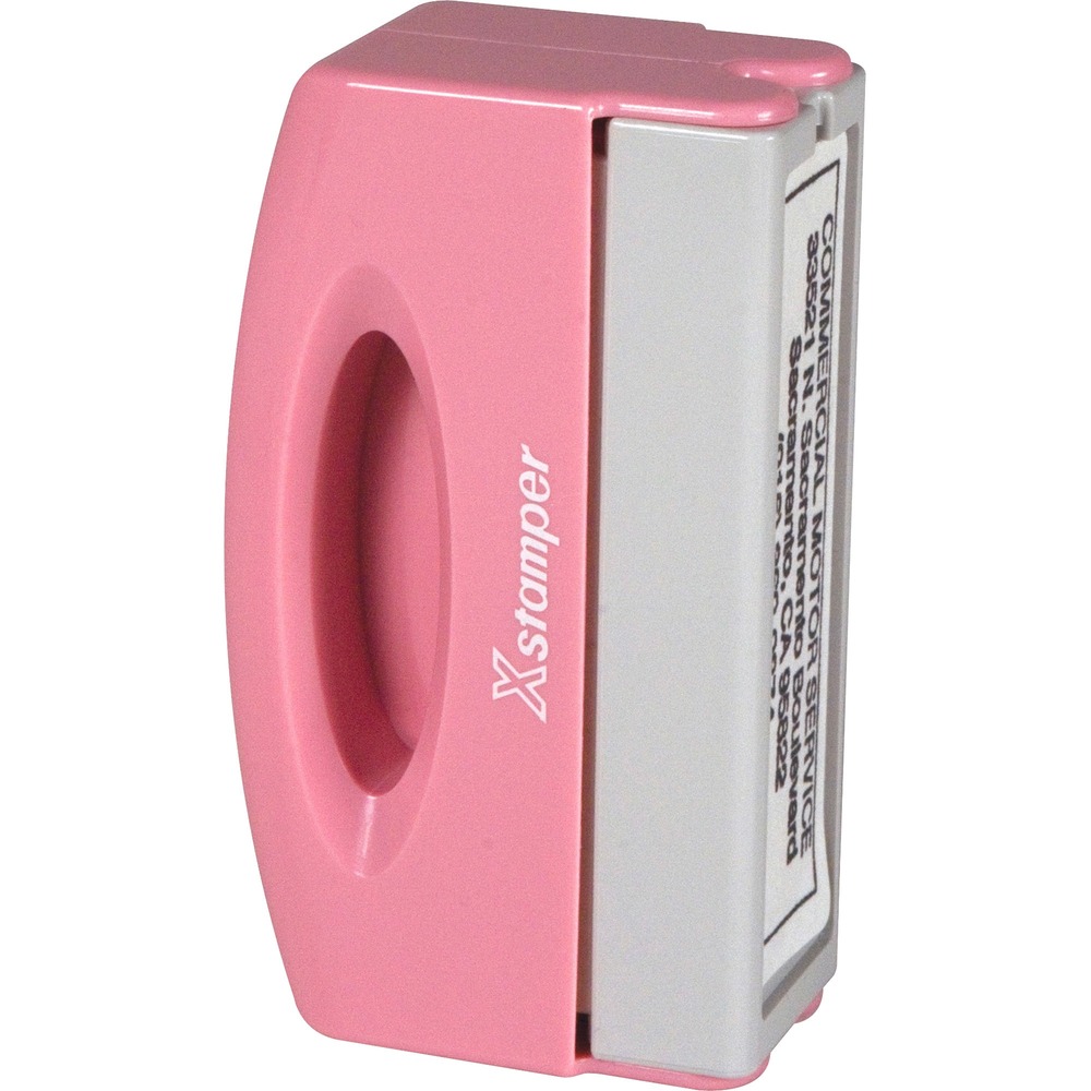 XSTPN40 - Xstamper Pocket Stamp/Notary Stamp supports the fight against cancer. A portion of the proceeds will be donated to support cancer research. Convenient, ergonomic handle folds to fit into pocket, briefcase or purse. Customizable pink stamp is pre-inked in your choice of 11 ink colors: red, black, blue, green, purple, orange, light blue, light green, yellow, pink and brown. Stamp dispenses 50,000 impressions before it needs to be re-inked. Stamp allows up to four lines with 22 characters per line. Impression size is 1/2" x 2". Ideal for return addresses, company names, check endorsements, special messages, and more. Stamp is made with a high percentage of recycled material. Contact customer service to customize stamp. Complete orders are shipped within 48 hours of receipt by Xstamper.