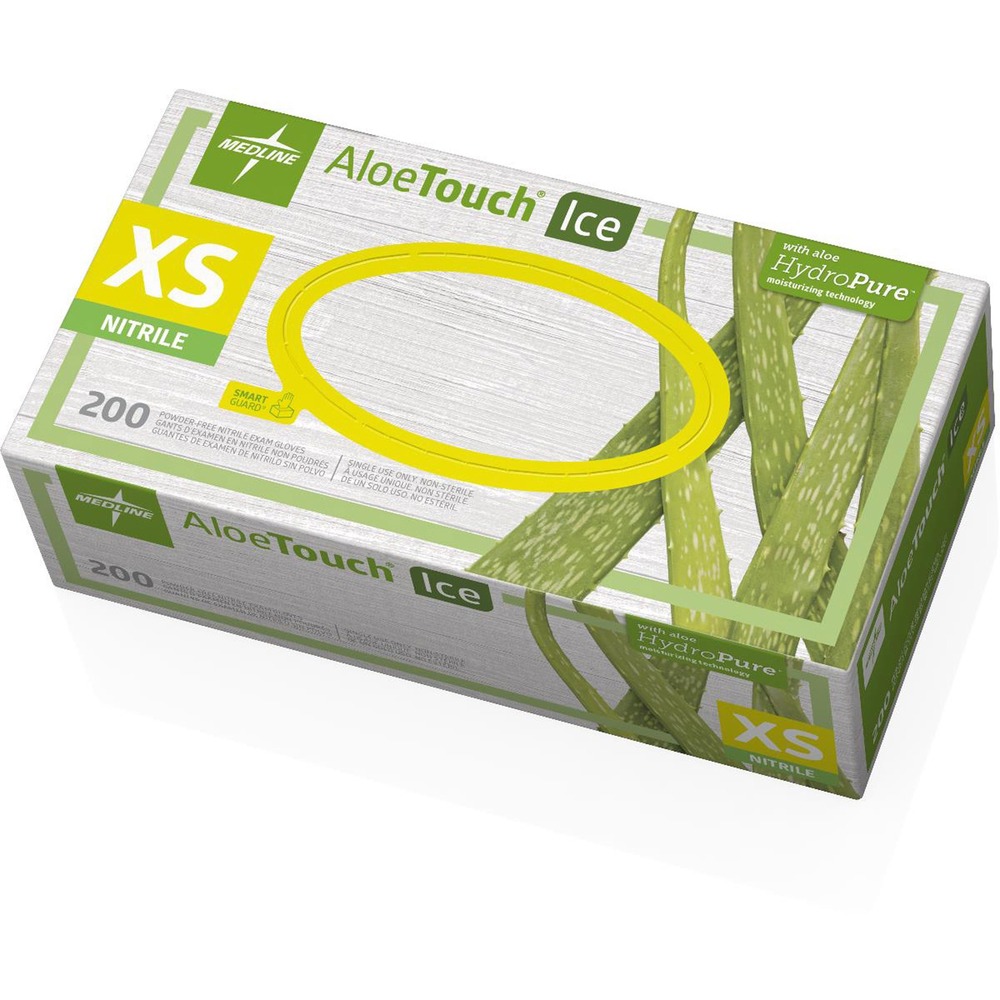 MIIMDS195283 - Aloetouch Ice Exam Gloves offer the comfort of latex in a nitrile glove. These powder-free, latex-free gloves provide great sensitivity as well as dependable protection. The aloe coating helps soothe and protect hardworking hands.