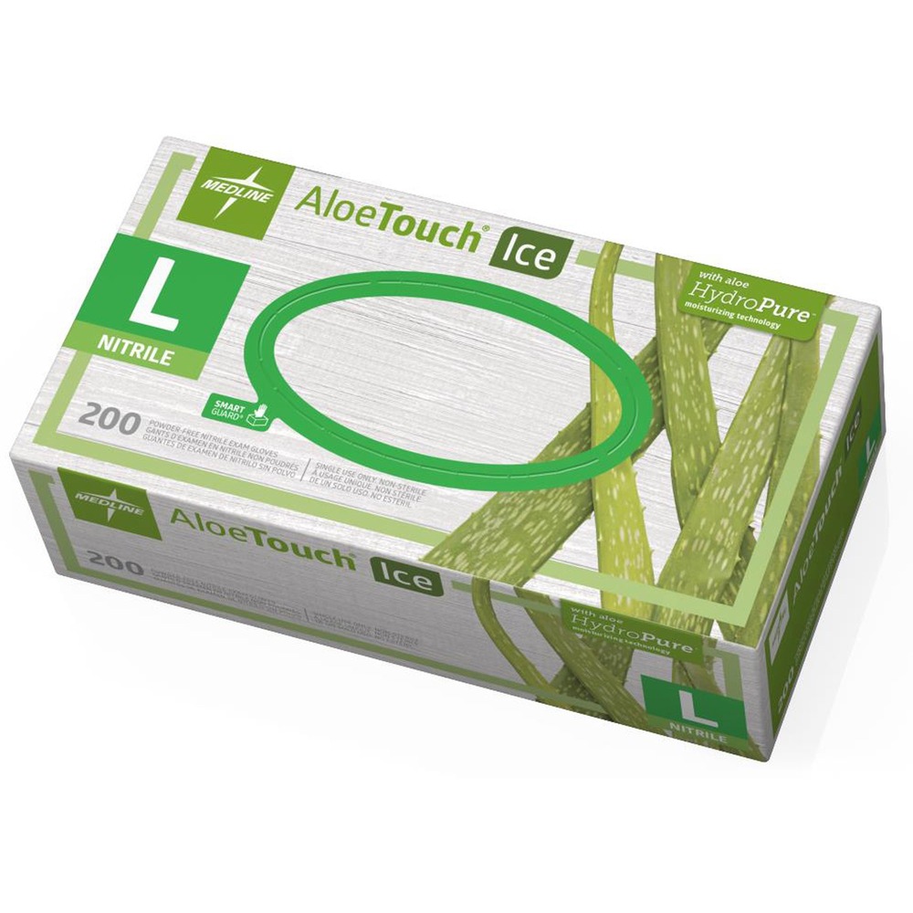 MIIMDS195286 - Aloetouch Ice Exam Gloves offer the comfort of latex in a nitrile glove. These powder-free, latex-free gloves provide great sensitivity as well as dependable protection. The aloe coating helps soothe and protect hardworking hands.