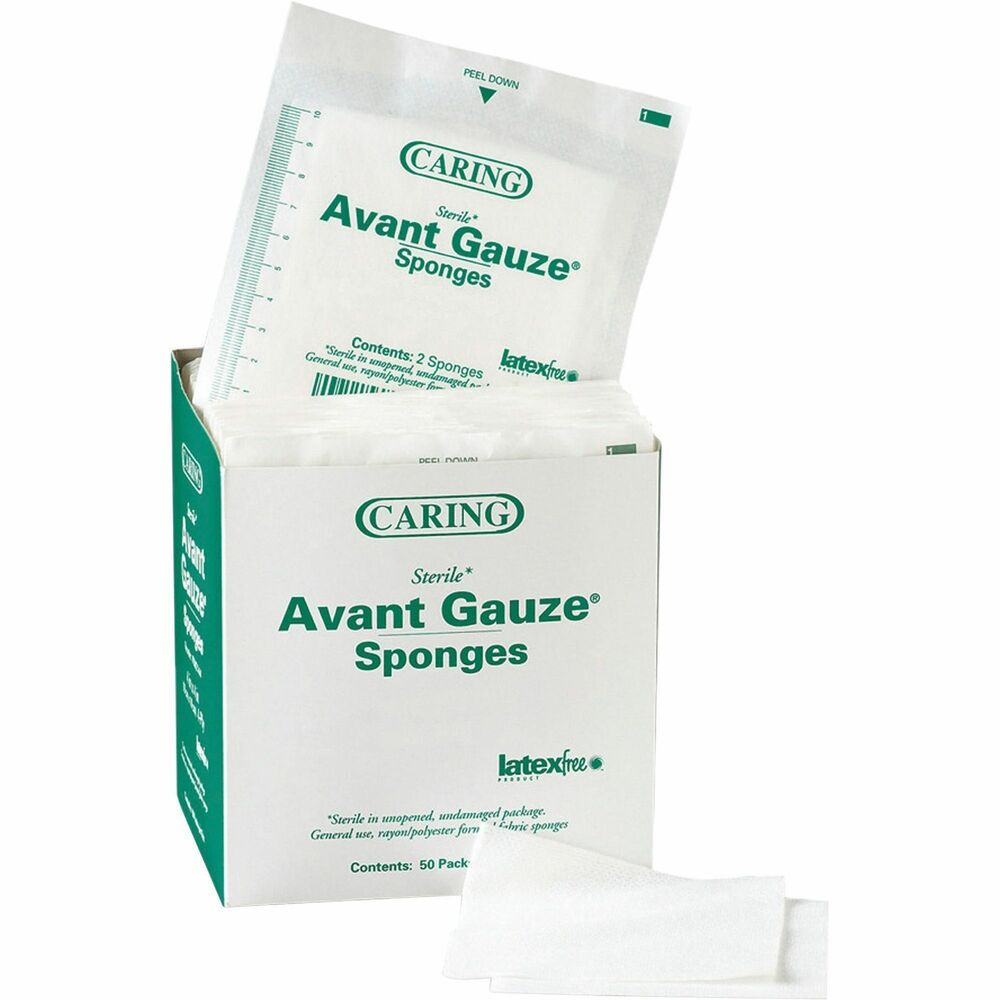 MIIPRM21224 - Four-ply, nonwoven, sterile gauze sponges offer more absorbency and less linting than cotton gauze. Made of a unique rayon/polyester formed fabric, sponges are virtually nonadherent.