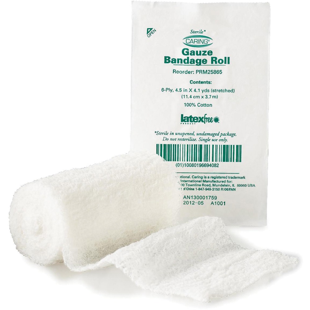 MIIPRM25865 - Bandage rolls are ideal for bandaging heads, limbs and difficult-to-dress wounds. Six-ply bandages are made of 100 percent cotton gauze. Unique crimped, open-weave design delivers superior absorbency and cushioning. Sterile bandage gently stretches and conforms to body contours. Use as a primary or secondary dressing.
