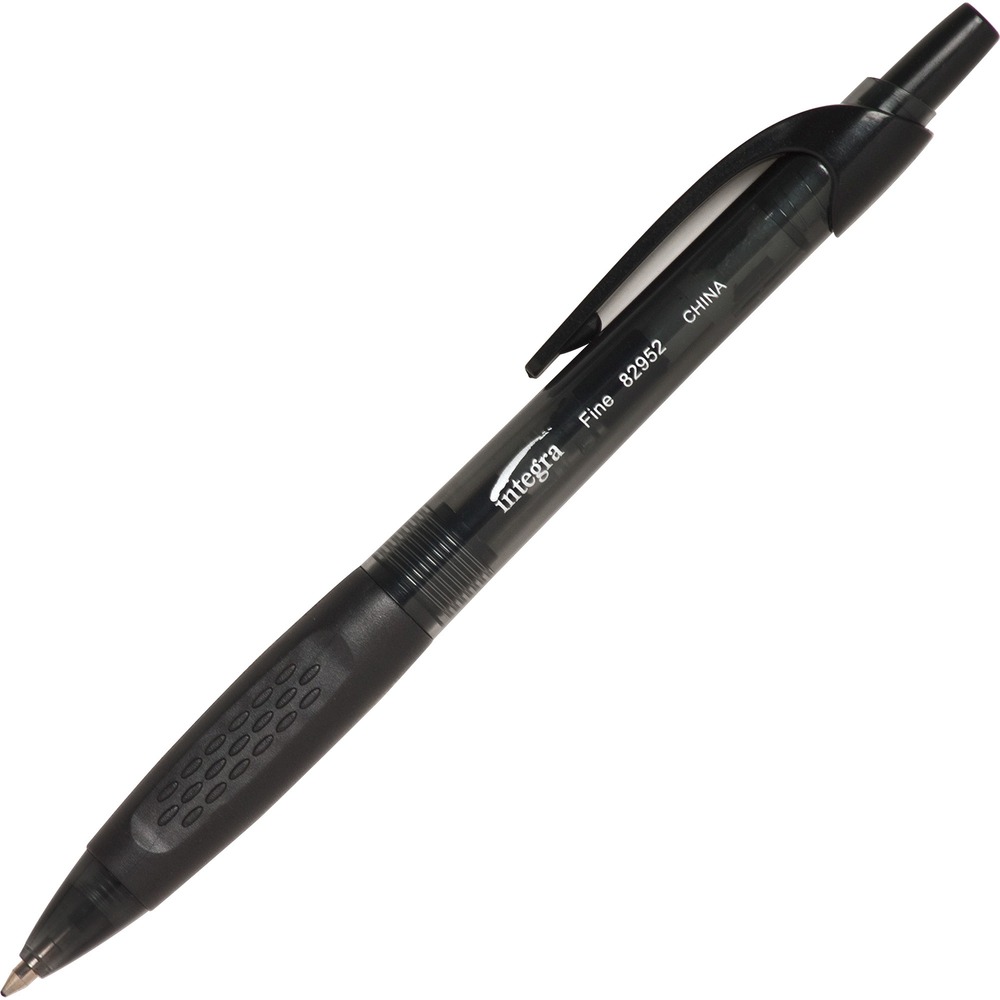 ITA82952 - Retractable ballpoint pens feature a textured rubber grip and clip. Rubber grip and clicker match the ink color. Barrel is transparent but slightly tinted the same as the ink color. Ballpoint pens are nonrefillable.