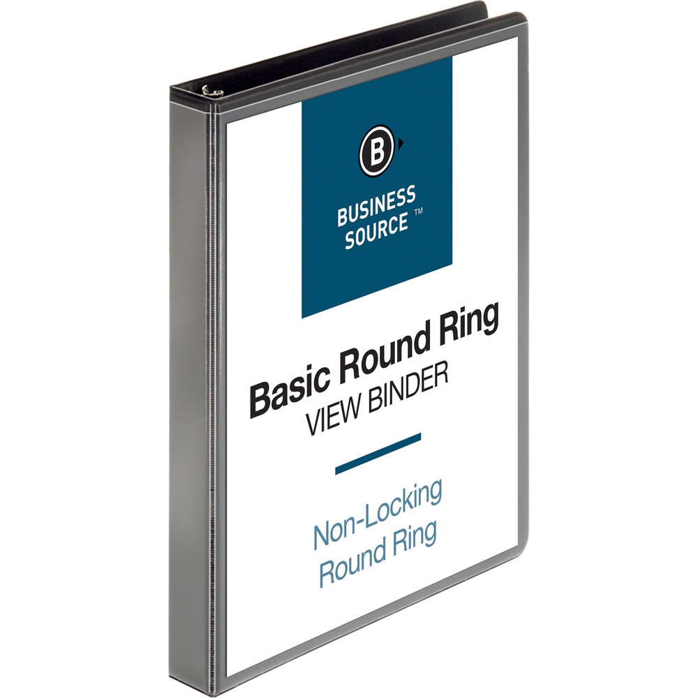 BSN09952 - Round-ring view binder offers crystal-clear, nonglare overlays to customize the covers and spine for your letter-size presentations. Back-mounted metal rings allow pages to lie flat. 1" capacity holds up to 225 letter-size sheets. Clear pockets on the inside covers offer extra document storage with a 30-sheet capacity for each pocket. Design also features a sturdy chipboard core and exposed rivets. Binder is made of polypropylene for durability and resilience.