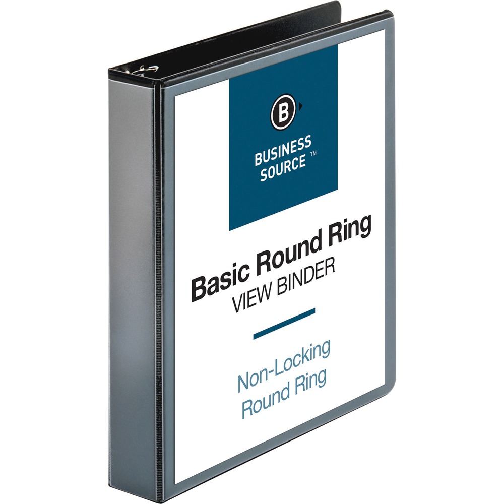 BSN09954 - Round-ring view binder offers crystal-clear, nonglare overlays to customize the covers and spine for your letter-size presentations. Back-mounted metal rings allow pages to lie flat. 1-1/2" capacity holds up to 350 letter-size sheets. Clear pockets on the inside covers offer extra document storage with a 30-sheet capacity for each pocket. Design also features a sturdy chipboard core and exposed rivets. Binder is made of polypropylene for durability and resilience.