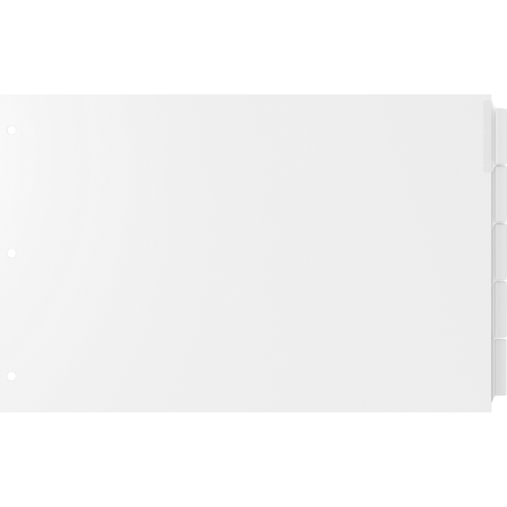 STW63200 - Index dividers are tabbed and sized to fit 8-1/2" x 14" landscape paper in legal binders. Each divider is three hole-punched, and the holes are reinforced. Set of five with clear tabs includes blank white inserts.