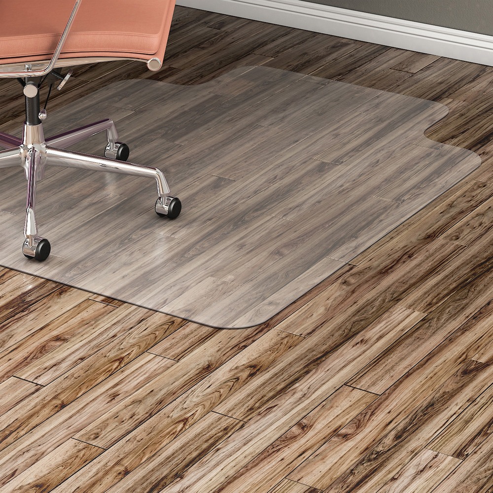 LLR69167 - Wide chairmat is designed for hard floors including wood, vinyl and tile. Design, which includes 1/16" thick vinyl construction, features a 25" x 12" lip and a straight edge. Chairmat protects floors from chair scuffs and caster damage. More from the Manufacturer