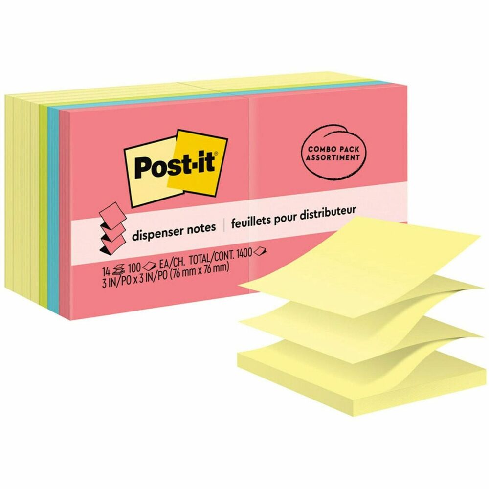 MMMR33014YWM - Post-it Pop-up Refill Notes are designed for use in Post-it Pop-up Note Dispensers (sold separately). Notepads come in Canary Yellow and bright colors. Notes offer the convenience of grabbing just one note, with just one hand. The accordion-style notes pop up one at a time from a specially designed, pop-up dispenser (sold separately) to keep the notes at your fingertips. Repositionable adhesive won't mark paper and other surfaces. Paper comes from well-managed forests where trees are replanted. Each pad contains 100 sheets. More from the Manufacturer