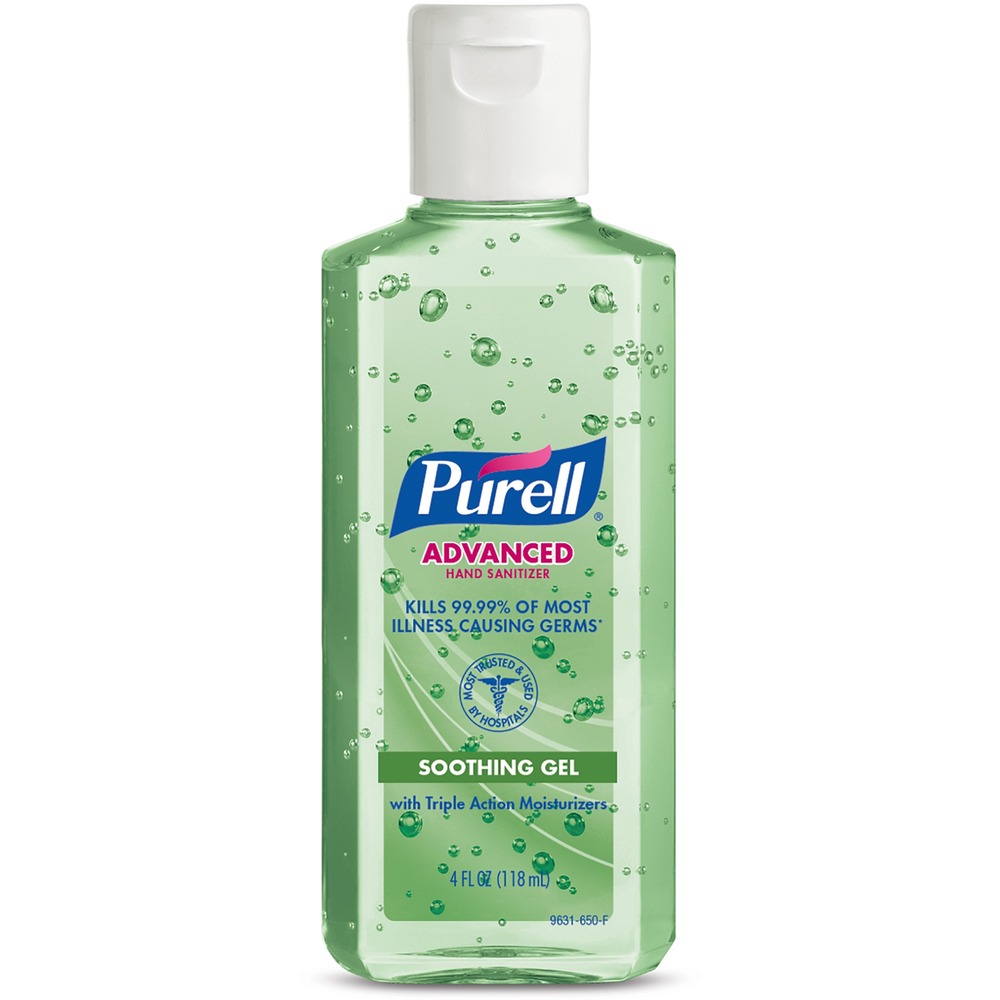 GOJ963124 - Instant hand sanitizer with aloe is enhanced with four different skin-conditioning agents that help maintain skin moisture and improves overall skin feel. Special formula with moisturizers leaves hands feeling soft and refreshed without stickiness or residue. Instant hand sanitizer kills more than 99.99 percent of most common germs. PURELL Advanced Hand Sanitizer with aloe works in as little as 15 seconds with no water or towels needed. It provides unprecedented germ-kill while soothing hands and maintaining skin health. More from the Manufacturer