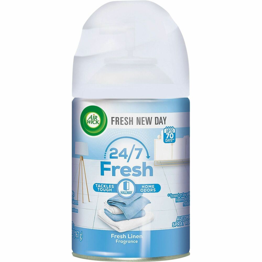 RAC82314 - Refill is designed for use with Reckitt & Benckiser Air Wick Freshmatic Ultra Dispensers and Ultra Odor Detect Dispensers. Air Freshener offers a Cool Linen and White Lilac scent and provides up to 60 days of continuous air fragrance when used in the Air Wick Freshmatic dispenser.