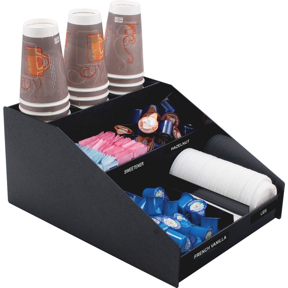 VRTVFCC1200 - Horizontal condiment organizer offers nine compartments to meet all your condiment needs. Commercial-grade construction will not crack, fade or chip. Organizer includes six removable dividers and compartment identifier decal strips.