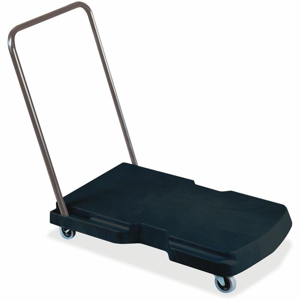 RCP440000 - Triple Trolley Office Cart efficiently transports large bulky loads, then folds flat for easy storage. Sturdy, structural foam deck won't rust, dent, chip or peel. Nonskid platform surface helps prevent load shifting. Three-position ergonomic handle lets you push, pull or use cart as a dolly. Triple trolley office cart includes four 5" nonmarking casters, two rigid, two swivel.