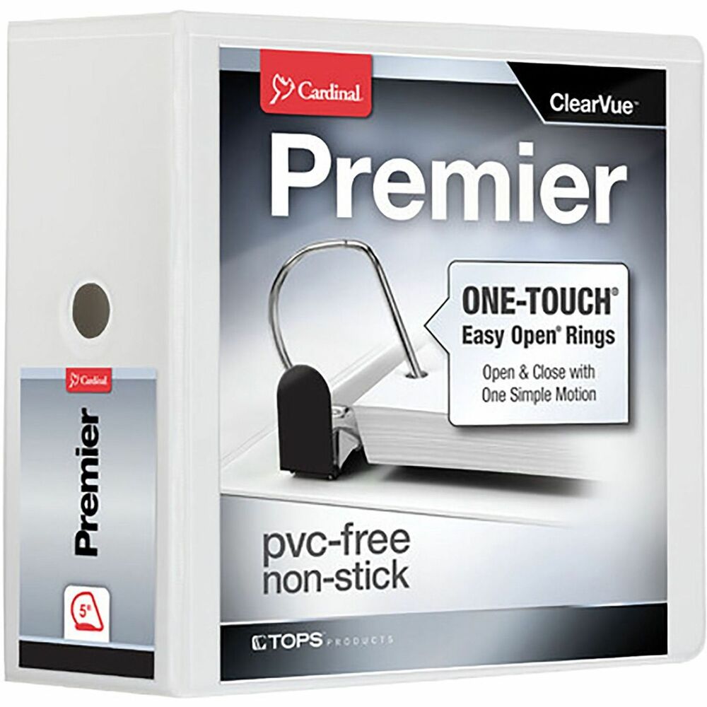 CRD10350CB - Premier Binder features ONE-TOUCH Easy Open Slant-D rings for a no-pinch upgrade for work, home or school. Ergonomic triggers open, close and lock with a simple motion. ClearVue covers let you customize all three sides. Nonstick, PVC-free poly won't lift ink and toner. Your pages and binders will always look their best. Four clear, organization-friendly pockets hold unpunched and loose documents. 5" capacity holds 1,050 sheets. Back-mounted steel rings reduce wear and let pages lie flat. Xtra Life hinges are made to last, resist tears and rips, strong and secure. Design also includes shelf-pull opening, exposed rivets and a sturdy chipboard core.