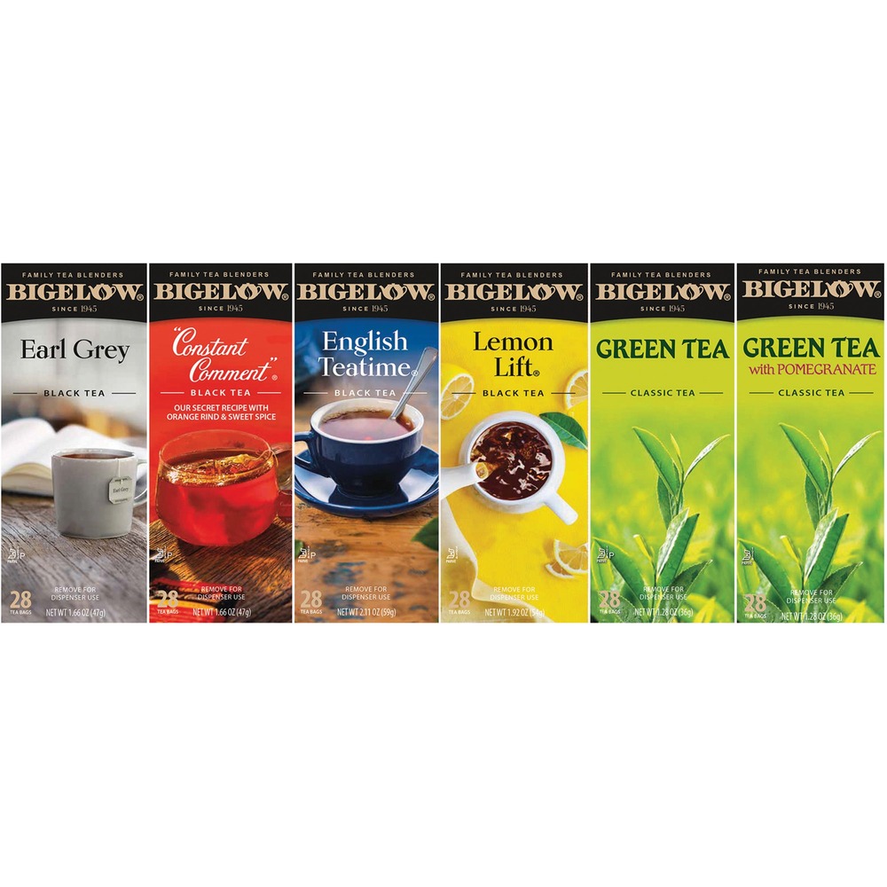 BTC15577 - Assortment includes bags of the following six teas: Earl Grey, Constant Comment, Lemon Lift, English Teatime, Green Tea and Green Tea with Pomegranate. Individually wrapped tea bags come in self-dispensing boxes.