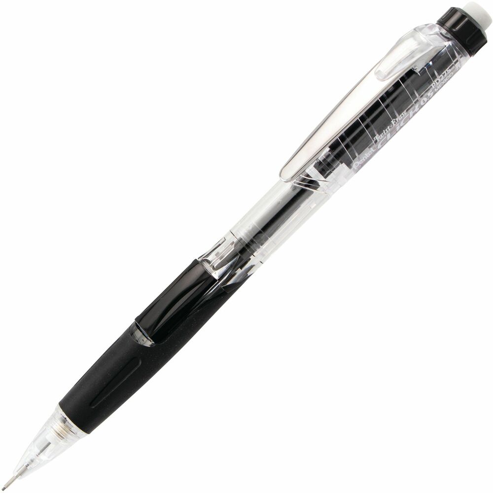 PENPD275TA - Quick-click side button advances lead without interrupting your writing. Mistakes are no match for the larger than ordinary and long lasting twist-up eraser. Clear barrels with colour accents for a stylish twist on pencils Extended comfort grip perfect no matter how you hold your pencil Durable metal clip withstands repeated use No smudges, no paper tears and no ghosts with the twist-up eraser Pre-loaded with Pentel Ain HB lead; never needs sharpening, is super strong and produces a clear dark line Available in 0.5mm lead size Part of Pentel's exclusive Recycology line of recycled products. Over 50% of the materials used to create these products were recycled materials