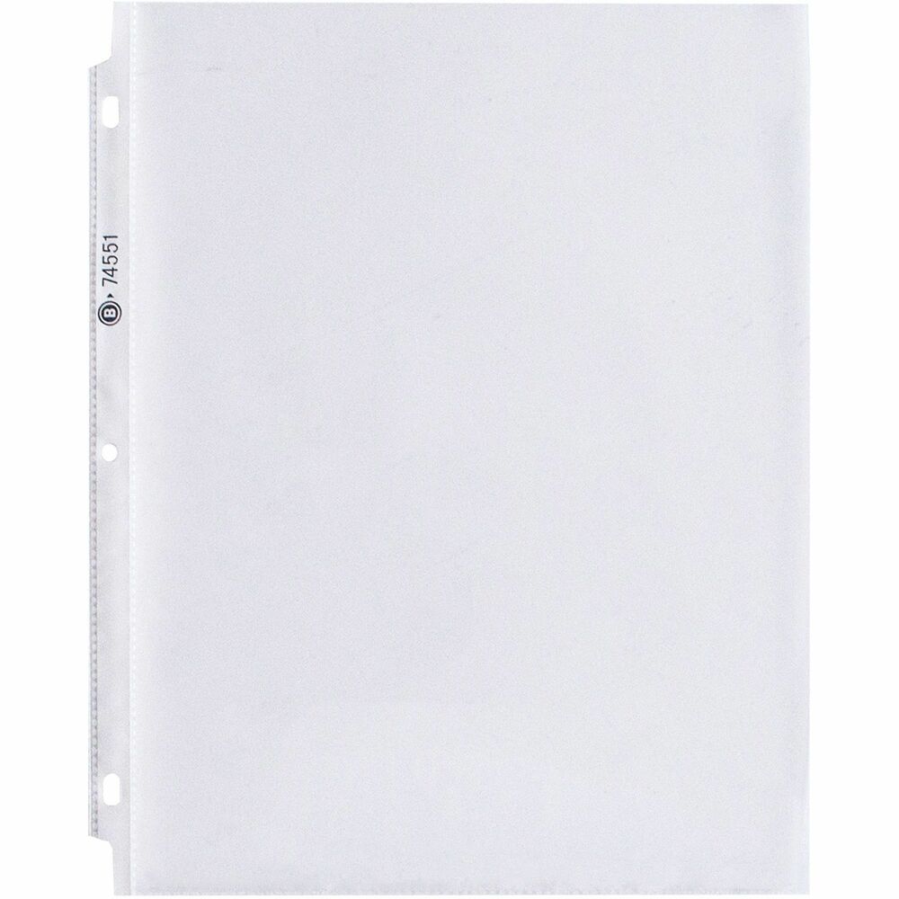 BSN74551 - Durable, top-loading sheet protectors hold letter-size inserts without punching. Printed materials do not stick or lift off this specially formulated polypropylene material. Design features a reinforced strip at binding edge and three-hole punched sides. Die-cut corners on ring side allow standard-weight pages to turn freely. Oversized ring binders and indexes are sold separately.