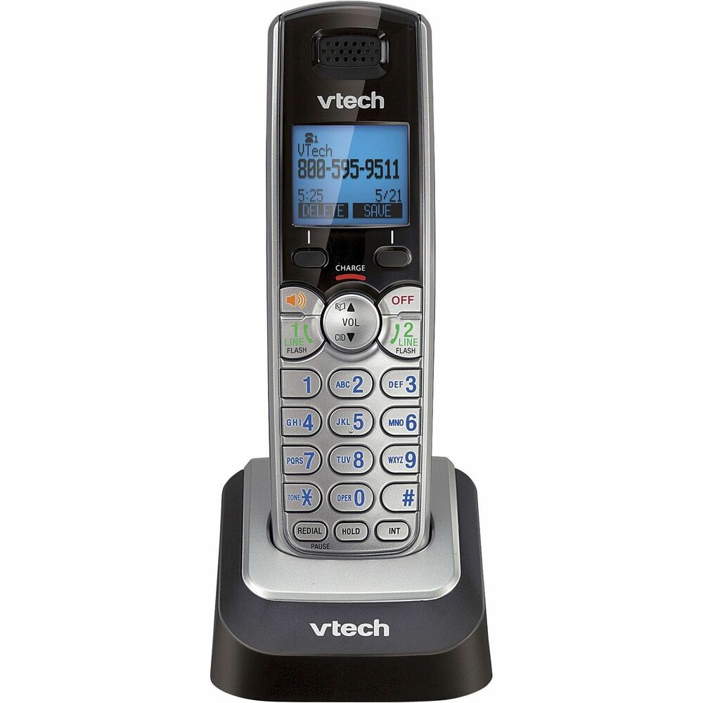 VTEDS6101 - Accessory handset only requires a Vtech DS6151 series phone to operate. Two-line operation allows you to dial and receive calls on two different phone lines with one phone. With the touch of a button, the handset speakerphone makes hands-free conversations easy. Know who's calling with Caller ID/call waiting. Handset displays the name, number, time and date of incoming calls. It store 50 calls. The 50-name/number phonebook directory lets you easily store and dial frequently called numbers. With the blue backlit keypad and display, the entire keypad illuminates along with the LCD, allowing easier viewing in dim light. Hearing aid-compatible, RoHS-compliant handset also features any key answer, intercom between handsets, transferring calls between handsets, conferencing between an outside line and up to four cordless handsets, last number redial and selectable-ring tones. Trilingual prompts allow you to choose between English, Spanish and French.