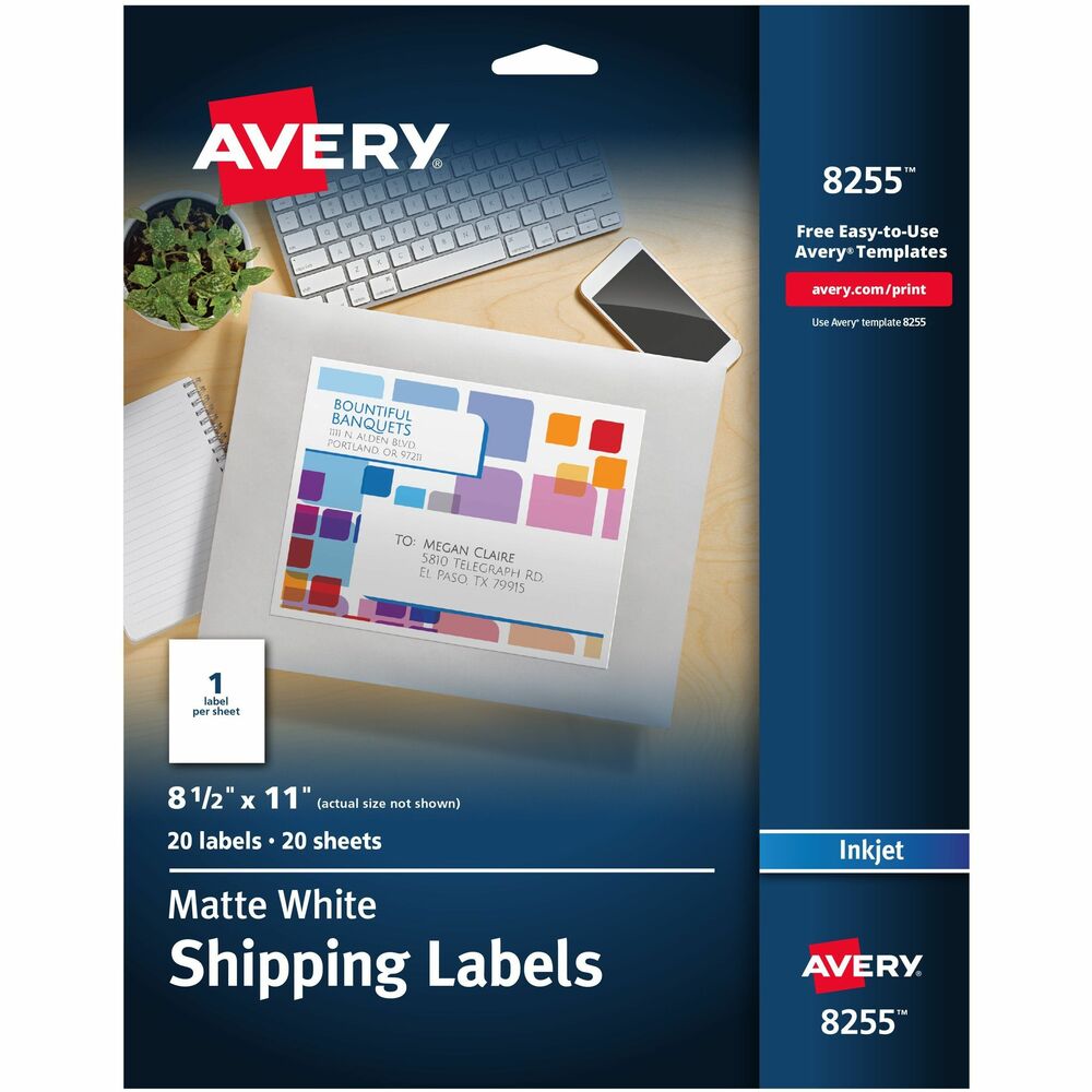 AVE8255 - Matte white mailing labels for color inkjet printing feature a special coating that provides vivid color and sharp text for brilliant, high-resolution color images and labels. Ideal for mailings, messages, invitations and announcements. Avery offers many easy-to-use templates for Microsoft Word and other popular software programs. More from the Manufacturer