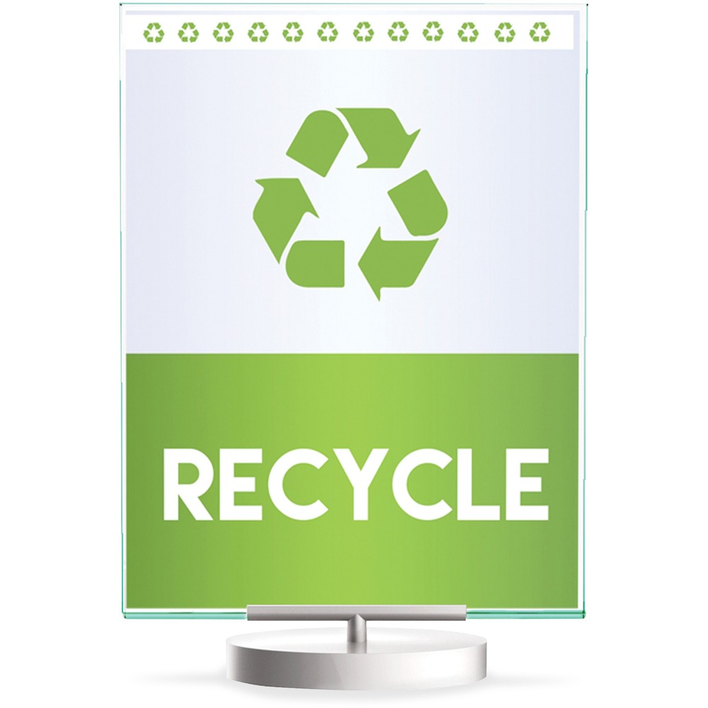 DEF691590 - Rotating, double-sided, sign-holder display allows signs to be viewed on both sides for maximum visibility. Display panels rotate while base stays stationary. Weighted silver base provides stability. Clear protective panels have green tinted edges for the look of real glass. Panels open on three sides to make display change easy. Swivel sign holder accommodates 8-1/2" x 11" inserts and is perfect for hotel, restaurant or retail use. Create professional-looking signs with free software online available.