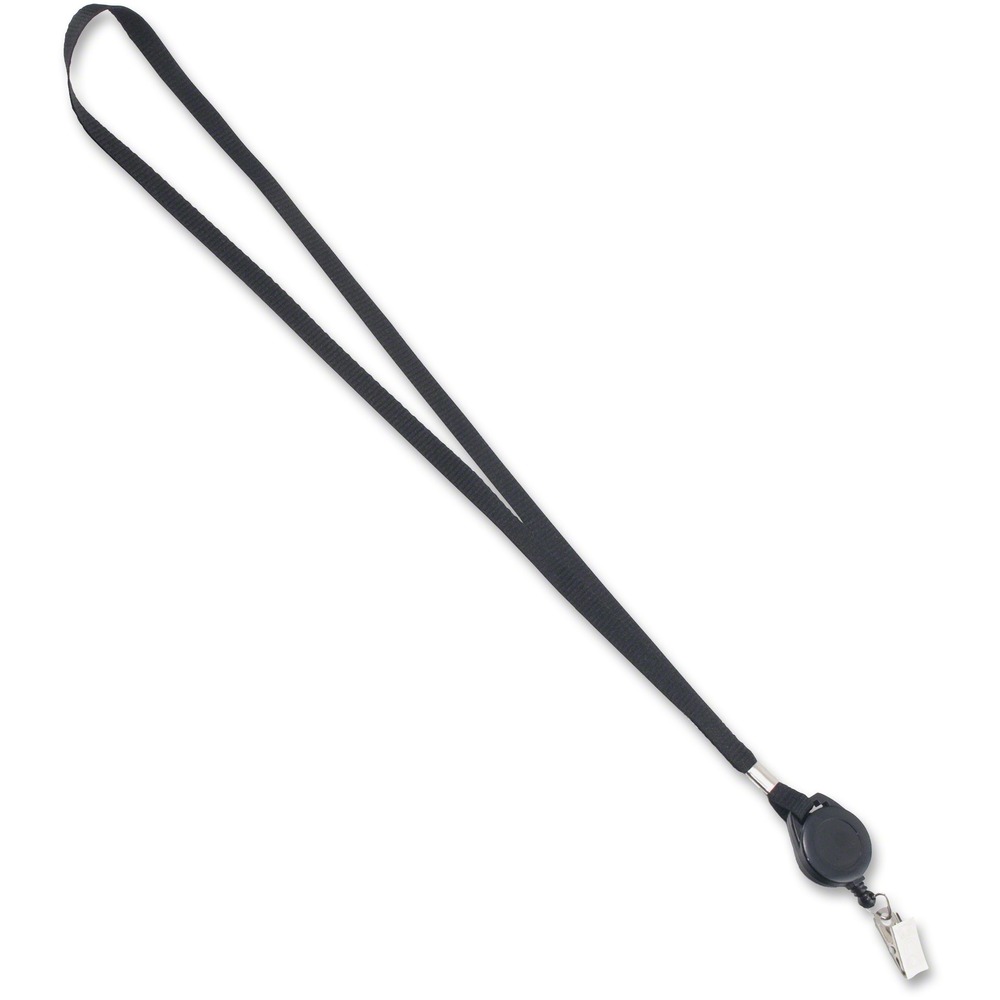 AVT75549 - 36" lanyard with a retractable, round ID reel conveniently holds and displays your badge. Cord extends to 24" and features a metal clip for attaching badges, keys and more.
