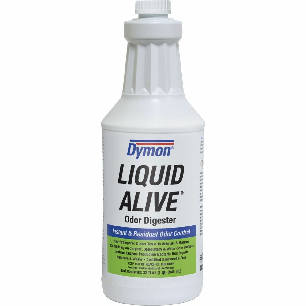 ITW33632 - Liquid Alive Odor Digester contains enzyme-producing bacteria that digest malodors and waste. Use in schools, hotels, nursing homes and restaurants. Nontoxic formula does not stain carpets and upholstery,
