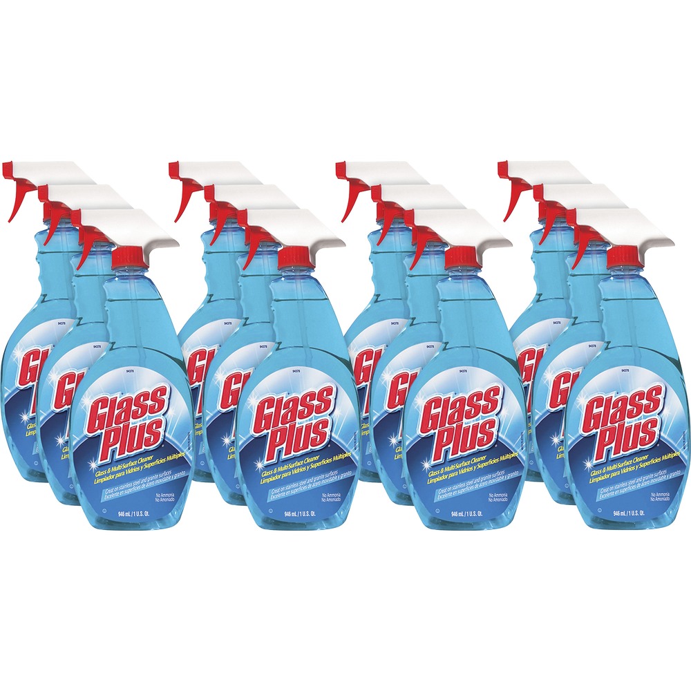 DVO94378CT - Glass Plus Glass Cleaner cuts through dirt, grease and grime to leave a streak-free shine on many of the surfaces throughout your building. It's great on windows and mirrors, but it also works its magic on appliances, countertops, ceramic tile, vanities and more. Use it on chrome, aluminum, stainless steel and fiberglass. The trigger-spray bottle makes the cleaner easy to apply. It does not contain ammonia so no lingering or offensive odors.